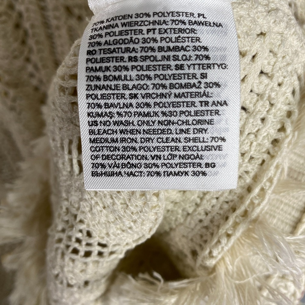 H&M Crochet-Look Tunic Dress Cream Fringe Size Large Summer Edition 2025 Boho - Picture 15 of 15